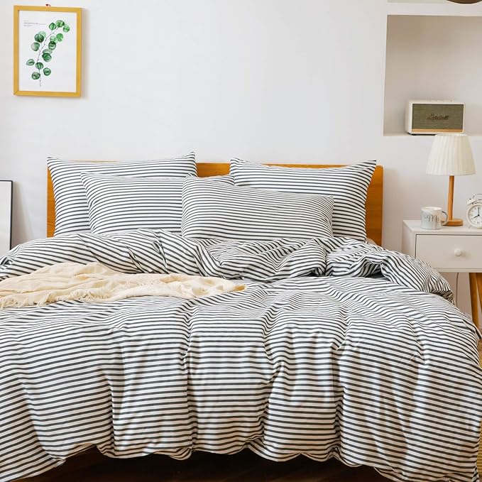 JELLYMONI 100% Natural Cotton 3pcs Striped Duvet Cover Sets, by JELLYMONI