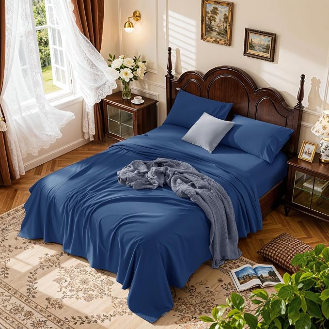 LBRO2M 1000 Thread Count 100% Cotton Sheets Set, King Size Bed Sheet 4 Piece by LBRO2MBedding
