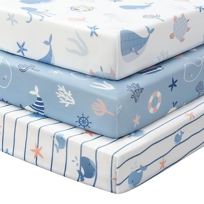 Baby Mini Crib Sheets Boy, Portable 38”x26” Pack and Play Sheets Fitted by FIEMOL