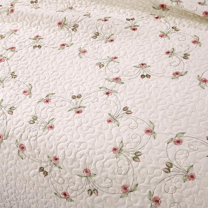 Quilt Set Floral Leaves 3D Embroidery Pattern 3 PCS Cotton Reversible Quilted - Image 5