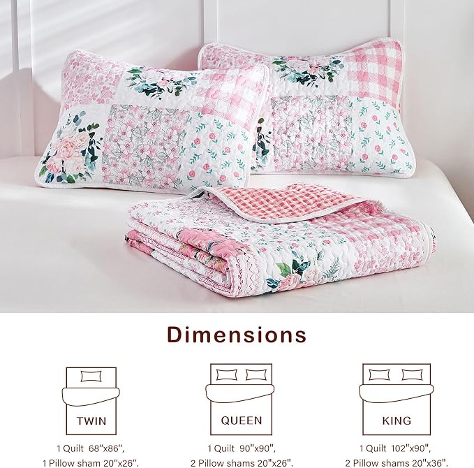Joyreap 2 Pieces Floral Patchwork Quilt Set Twin, Soft n Cozy Microfiber Quilt - Image 7
