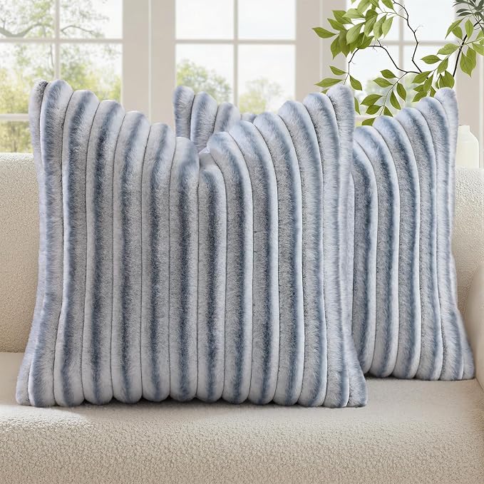 decorUhome Cozy Faux Fur Throw Pillow Covers 26x26 Set of 2 Decorative Soft by decorUhome