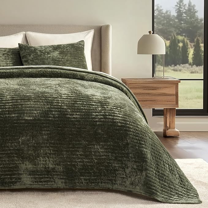 EVERGRACE Velvet Quilt Set California King 118'' x 106'', Luxurious Soft - Image 7