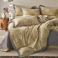 mixinni Duvet Cover Queen, Premium Cotton Double-Layer Yarn Golden Floral by mixinni