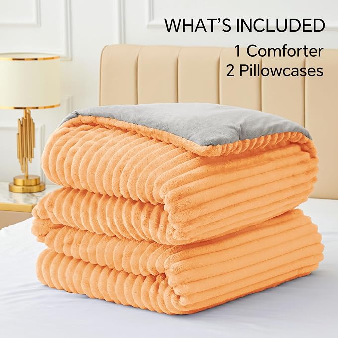 BEDELITE Fleece Full Comforter Set -Super Soft & Warm Fluffy Coral Bedding - Image 6