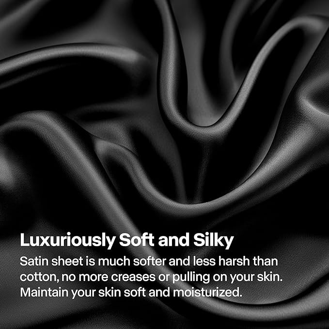 BEDELITE Satin Sheets Full Size Bed Set, Luxury Soft Black Silky Sheets - Image 3