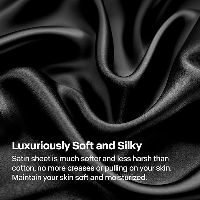 BEDELITE Satin Sheets Twin XL Size Bed Set, Luxury Soft Black Silky Sheets - Image 3