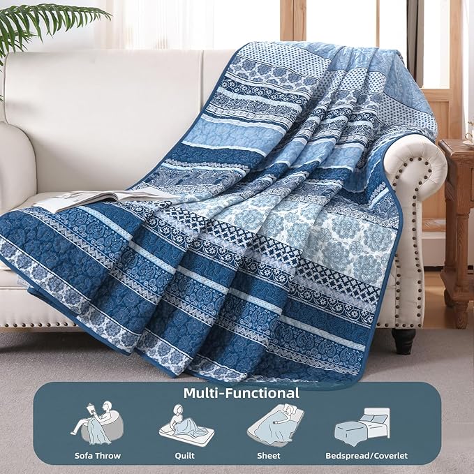 WONGS BEDDING Boho Quilt Set California King Size, Lightweight Microfiber - Image 3