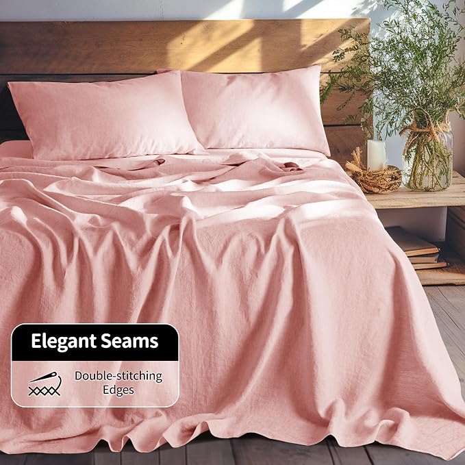 LBRO2M 100% Pure Linen Sheet Set Deep Pocket Up to 16" Bed Sheets Sets - Image 6