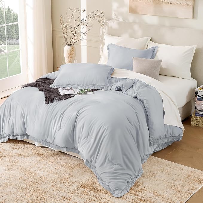 Andency Light Grey Comforter Set California King, 3 Pieces Boho Tassel - Image 6