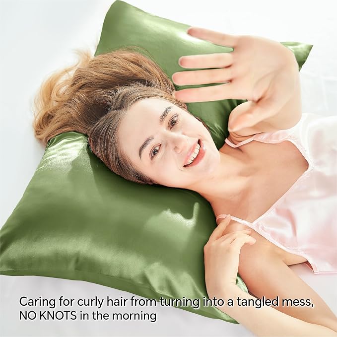 BEDELITE Satin Pillowcase with Zipper, Cedar Green King Size Pillow Cases Set - Image 4