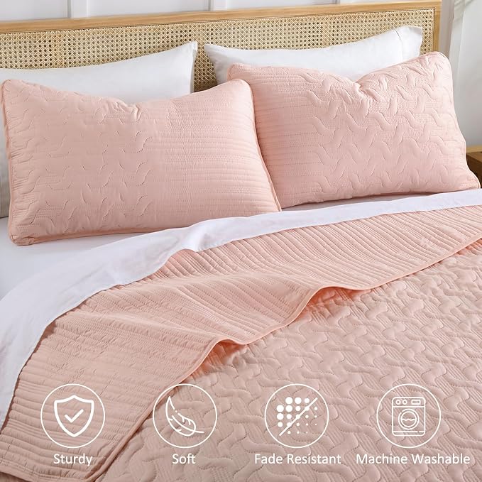 Yiran Blush Pink Quilt Set Queen Size, 3 Piece Reversible Bedspreads Bedding Set - Image 4