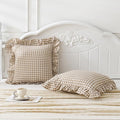 Taupe/White Plaid Euro Pillow Shams Ruffle Pillowcases Set of 2, Shabby by Qilunn