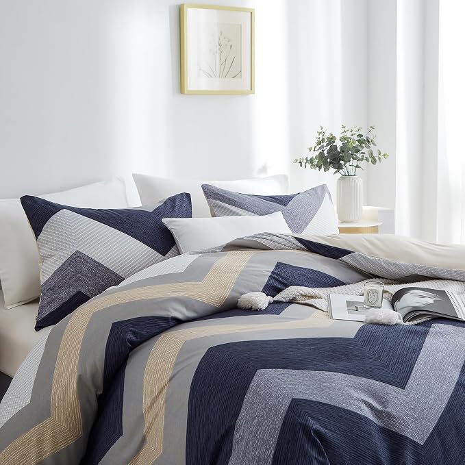 BOLINLIVING Wavy Striped Queen Duvet Cover Set, 3 Pieces Soft Breathable Single - Image 4