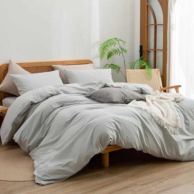 BESTOUCH Duvet Cover Set 100% Washed Cotton Linen Feel Super Soft Comfortable - Image 4