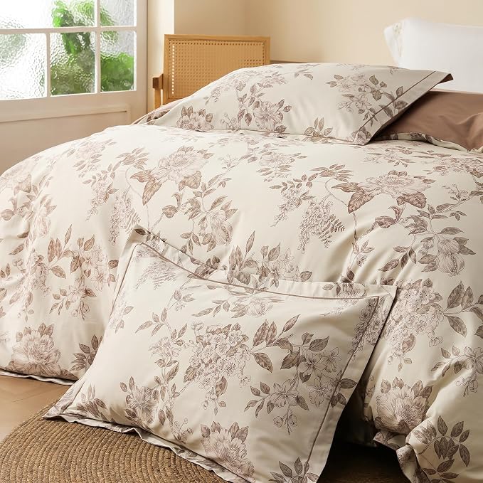Duvet Cover Set Queen Size Floral Pattern 600 Thread Count Ultra Soft 100% Long - Image 4