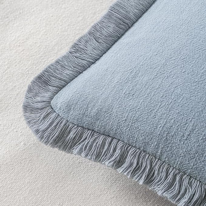MIULEE Decorative Throw Pillow Covers Neutral Linen Fringe Throw Pillows Set of - Image 3