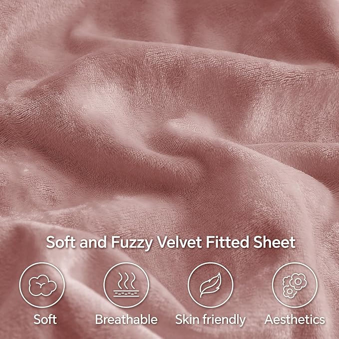 BEDELITE Velvet Fitted Sheet and Pillowcases Set, Luxury Soft Fuzzy Bottom Sheet - Image 3