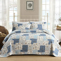 Mybedsoul Light Blue Quilt Set Queen Size, 3 Pieces Boho Plaid Floral Bedspread by Mybedsoul