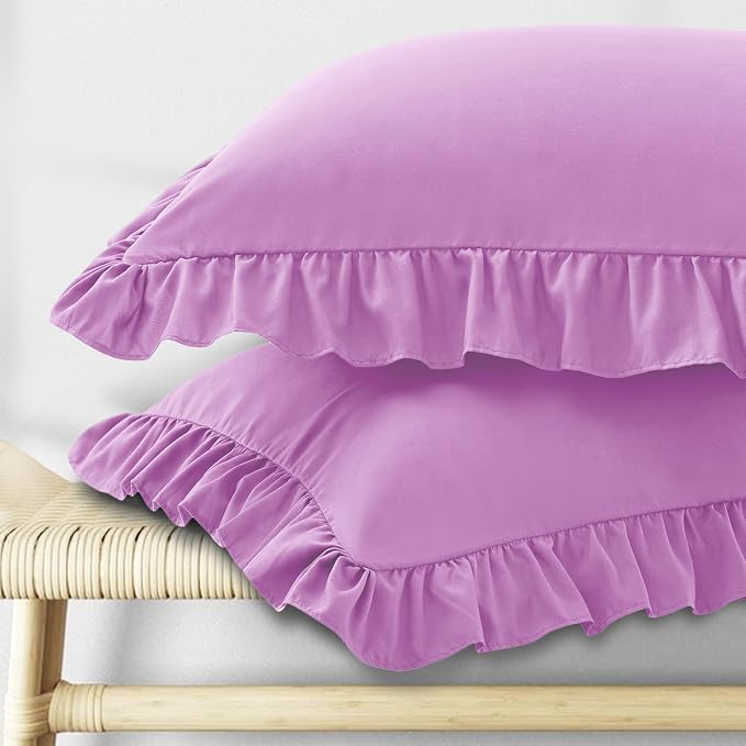 KKJIAF Ruffle Pillow Cases Queen Size Set of 2, Ruffled Pillow Covers by KKJIAF