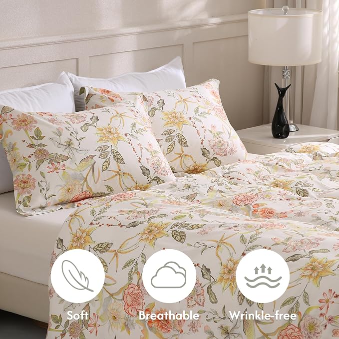 LONAVA Queen Floral 3 Pcs Duvet Cover Set, Breathable Soft Microfiber Glass - Image 3