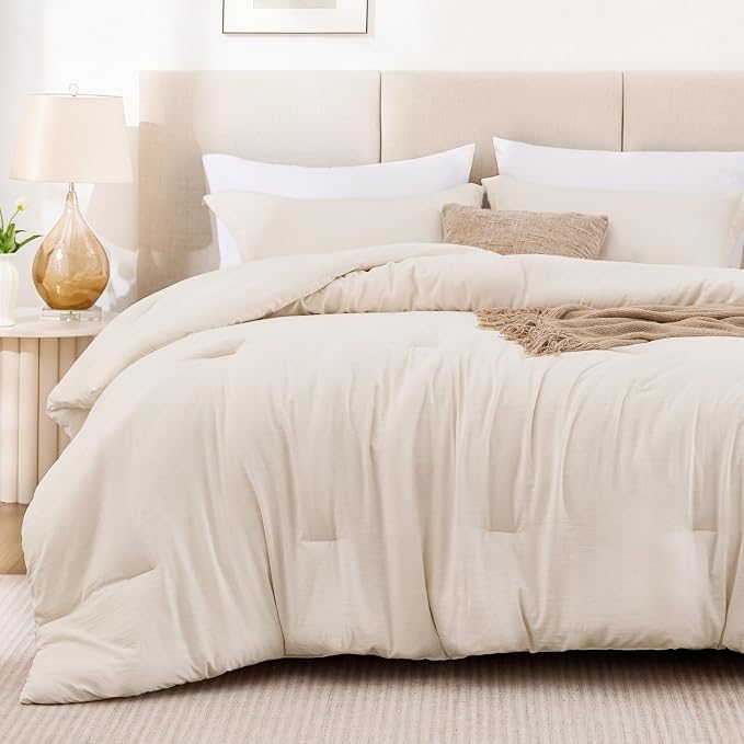 Love's cabin Beige Queen Comforter Set, 3-Piece Prewashed Bed Set - Image 2