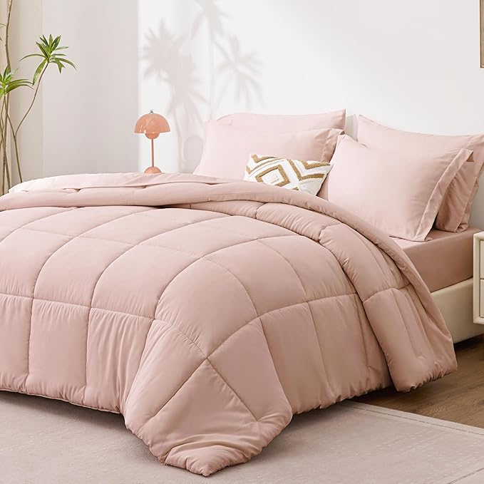 Love's cabin Full Comforter Set Blush Pink, 7 Pieces Full Bed in a Bag - Image 2