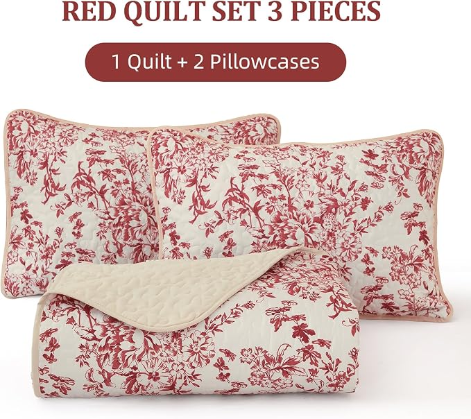 WONGS BEDDING Quilt King Size, Christmas Red Quilt Bedding Set - Image 7