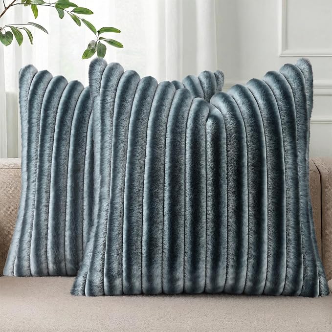 Pallene Faux Fur Plush Throw Pillow Covers 26x26 Set of 2, Luxury Soft Fluffy by PALLENE