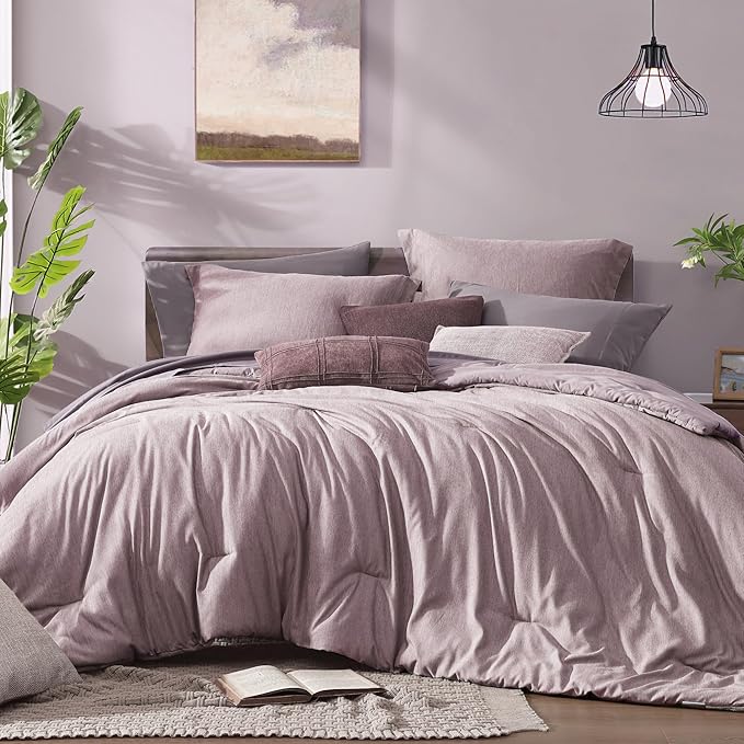 Monbix Full Size Comforter Set, Lilac Bedding Comforter by Monbix