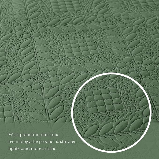 FLYMME Full Queen Quilt Bedding Set, Lightweight Olive Green Bedspreads - Image 6
