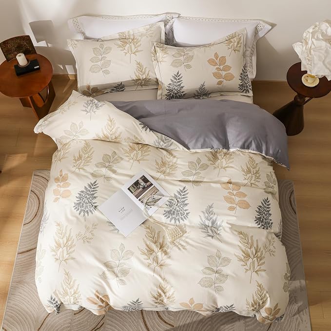 OAITE Duvet Cover Set Queen Size Floral Pattern Ultra Soft 100% Cotton Duvet - Image 3