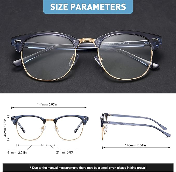 Blue Light Blocking Glasses Vintage Half Frame UV Clear Lens Anti Eyestrain - Image 2