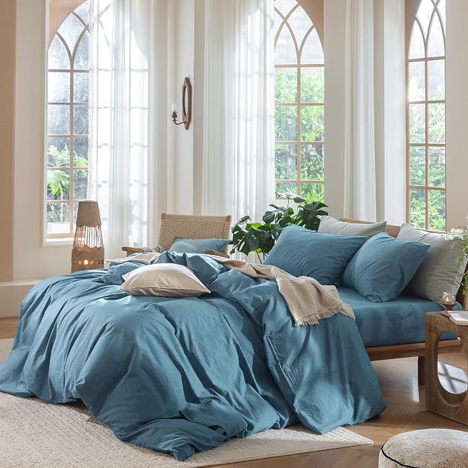 MooMee Bedding Duvet Cover Set 100% Washed Cotton Linen Like Textured - Image 3