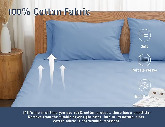 Pillow Cases, Standard Queen Size Cotton Percale Weave Pillowcases, Pre-Shrunk - Image 4