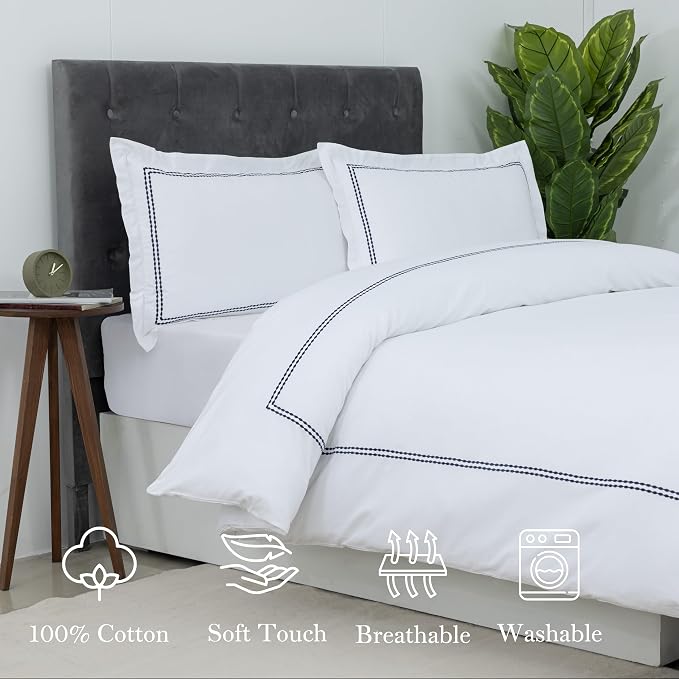 Dreamology White Duvet Cover Luxury Hotel Quality Bedding Set 100% Cotton - Image 3