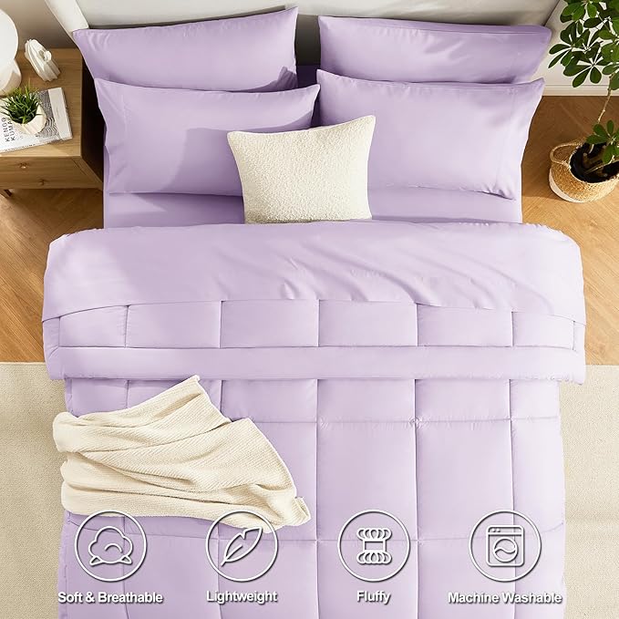 CozyLux King Size Comforter Set Lavender, 7 Pieces Bed in a Bag, Light Purple - Image 2