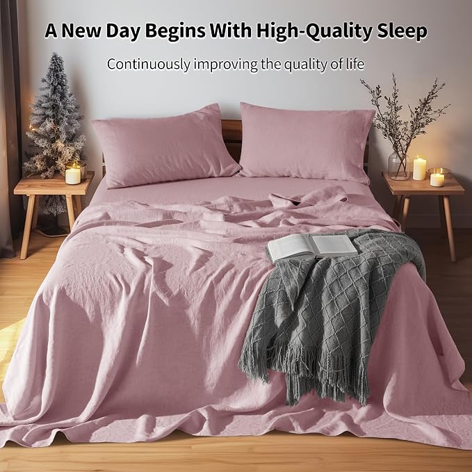 LBRO2M 100% Pure Linen Sheet Set Deep Pocket Up to 16" Bed Sheets Sets - Image 2