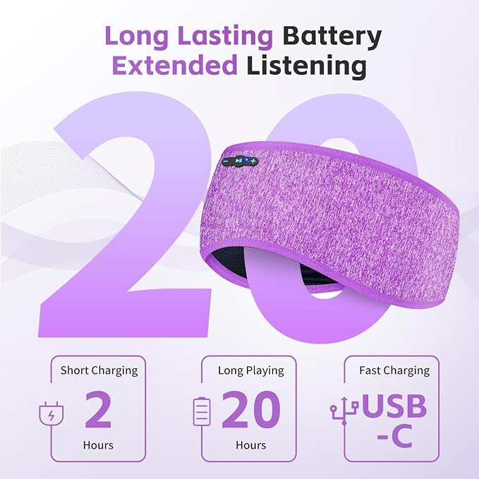Sleep Headphones Bluetooth 6.0 Headband, 20Hr Headband Headphones - Image 2