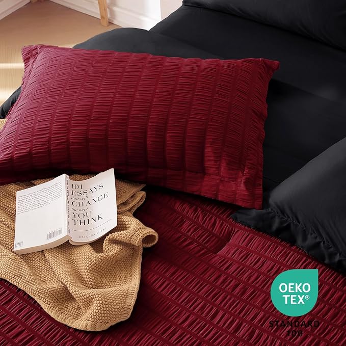 MUXHOMO 7 Pieces King Comforter Set, Seersucker Bed in a Bag King Size - Image 9