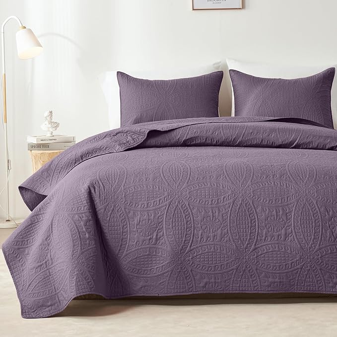 akkialla Grayish Purple Twin Quilt Set, Ultrasonic Lightweight Bedspread by akkialla
