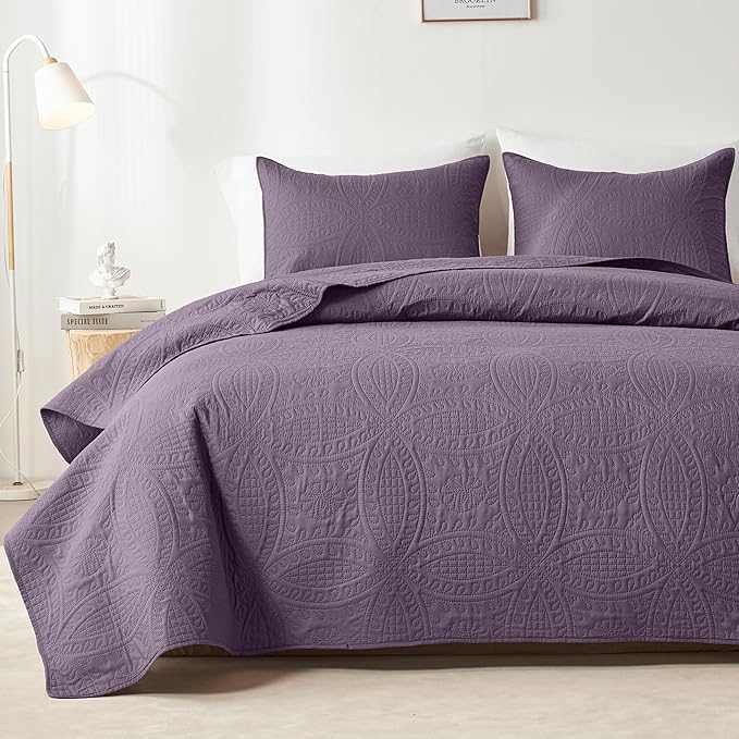 akkialla Grayish Purple Full/Queen Quilt Set, Ultrasonic Lightweight Bedspread by akkialla