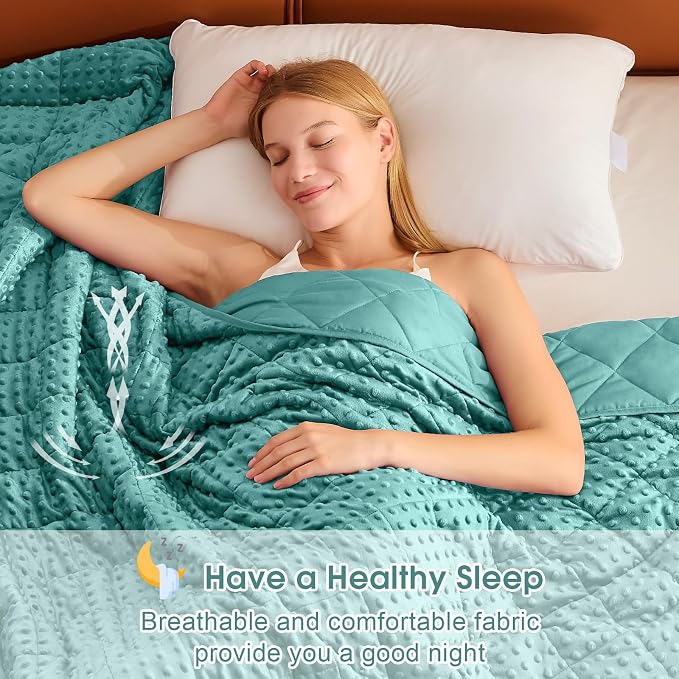 Teal Weighted Blanket for Adults 12lbs, Twin Full Size Cooling Minky Heavy - Image 8