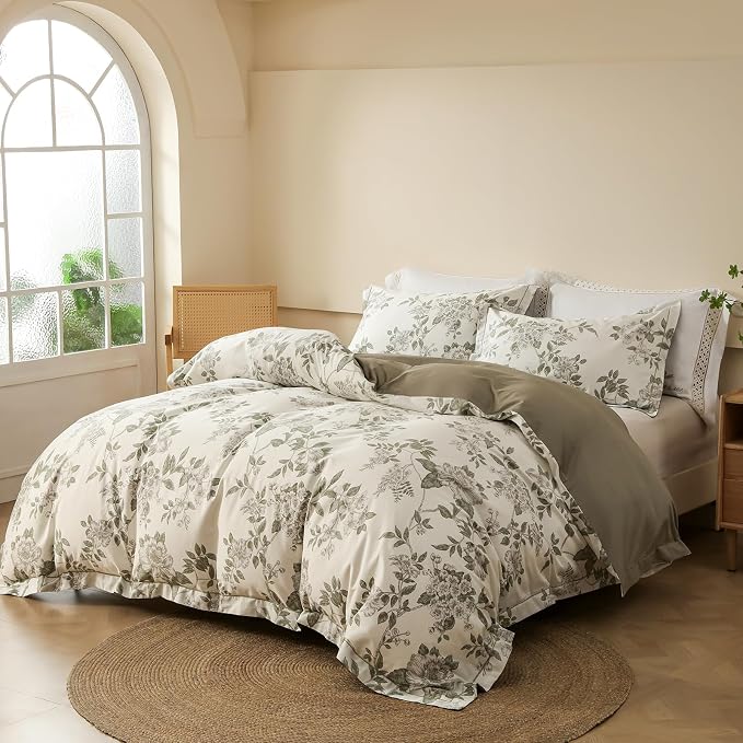OAITE Duvet Cover Set King Size Floral Pattern 600 Thread Count Ultra Soft 100% - Image 2