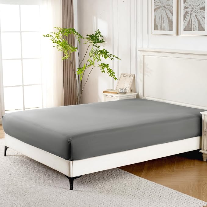 ROSE&RISY Light Grey Full Fitted Sheet, Soft and Breathable - Image 3