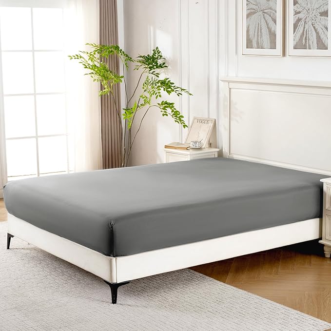 ROSE&RISY Light Grey Twin Fitted Sheet, Soft and Breathable - Image 3