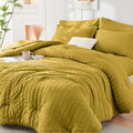 HYMOKEGE Mustard Yellow California King Comforter Set Seersucker 7 Pieces by HYMOKEGE