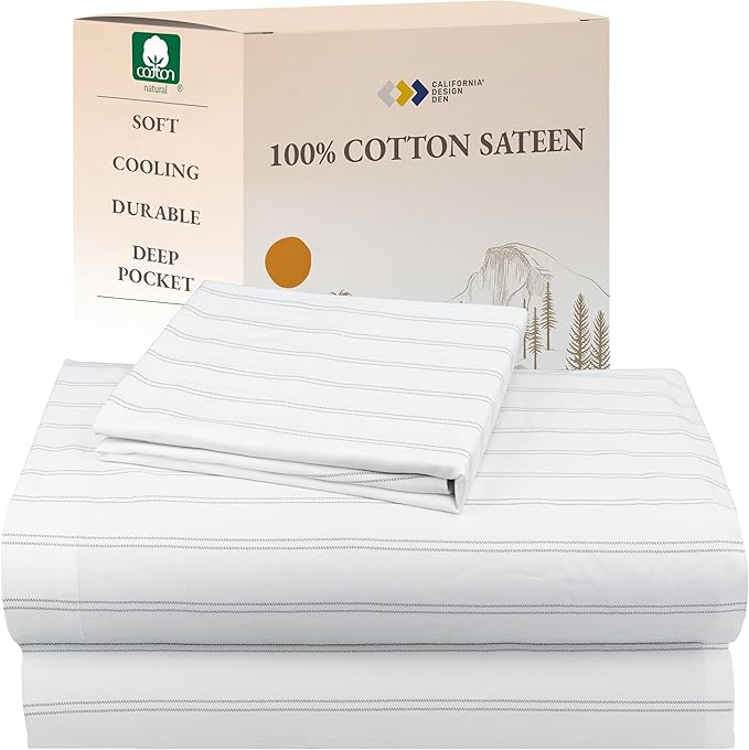California Design Den Stripe Twin Sheets Set, 100% Cotton 12" Pocket Twin Size by CaliforniaDesignDen