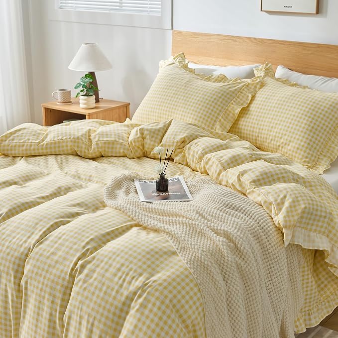 Gingham Duvet Cover King Size, 3 Pieces Soft Breathable Microfiber Plaid - Image 6