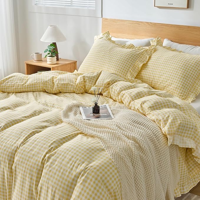 Gingham Duvet Cover Queen Size, 3 Pieces Soft Breathable Microfiber Plaid - Image 6